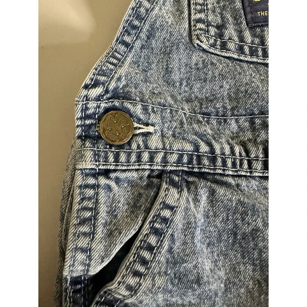 OshKosh B'gosh Denim Overall Shorts Romper One-Piece 6-9 Mo Baby Sewn On Logo
